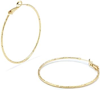 18K Gold Plated Metal Textured Big Hoop Earrings for Women Open Earrings CNLPRE