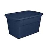 Sterilite Lidded Stackable 30 Gallon Storage Tote Container with Handles and Indented Lid for Efficient, Space Saving Household Storage, Marine Blue