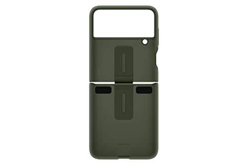 Image of SAMSUNG Galaxy Z Flip 4 Silicone Cover with Ring, Protective Phone Case with Finger Loop, Matte Finish, Bold Style, Handheld Design, US Version, Green