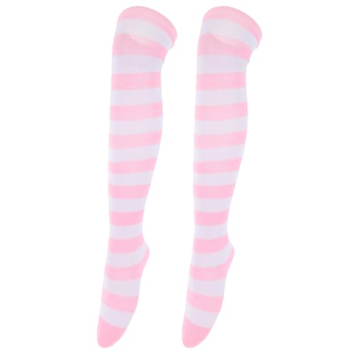 Amosfun Pink Und WeißE Gestreifte KniestrüMpfe FüR Damen Weiche Polyesterbeine Socken Ideal FüR Alltag Und Freizeit 60 Cm