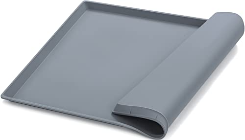 Erbine Silicone Waterproof Dog Food Mat, Higher Raised Edges Pet Feeding Mat To Prevent Water Spills And Food Mess On Floor, Portable Pet Placemat For Cat Puppy Dog Bowl, 28" X 18", Grey #TOP10