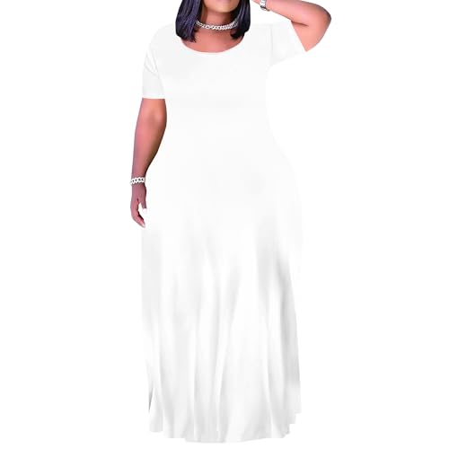 Image of SUZONANA Plus Size Maxi Dress for Curvy Women Summer Casual Sundress Short Sleeve Loose Vacation Dress