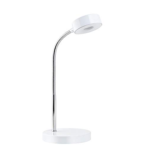 Globe Electric Energy Star Integrated LED Desk Lamp, Matte White, Chrome Gooseneck, 5 Watts, 250 Lumens 12646
