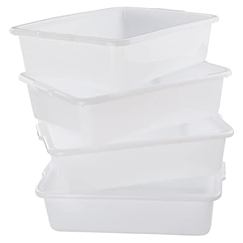 Parlynies 4-Pack 25 L Commercial Bus Box/Tote Box, Plastic Utility Bus Tub, White Cover
