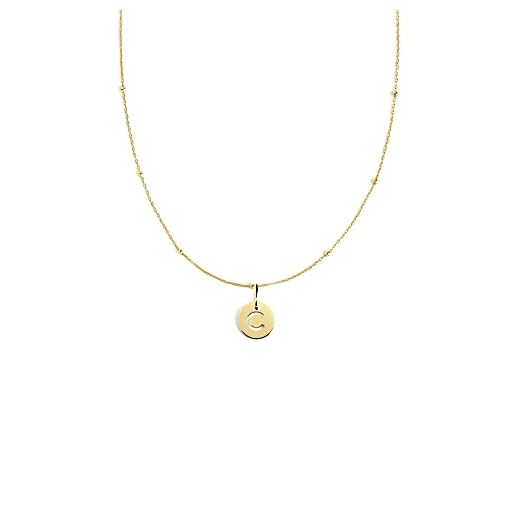 SINGULARU - Collar Mini Medallion - Colgante con Medallón en Plata de Ley 925 con Acabado Baño de Oro de 18 Kt. - Cadena de Talla Unica - Joyas para Mujer - Letra C