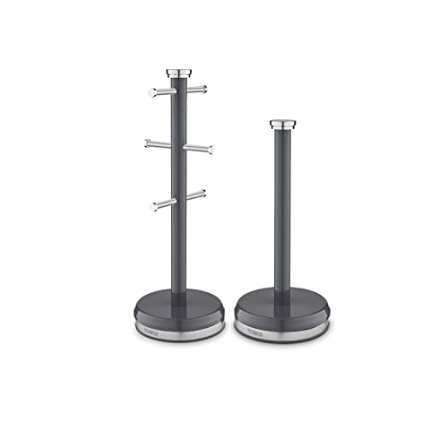 Tower T826172GRP Belle Mug Tree and Towel Pole Set, Stainless Steel, Graphite