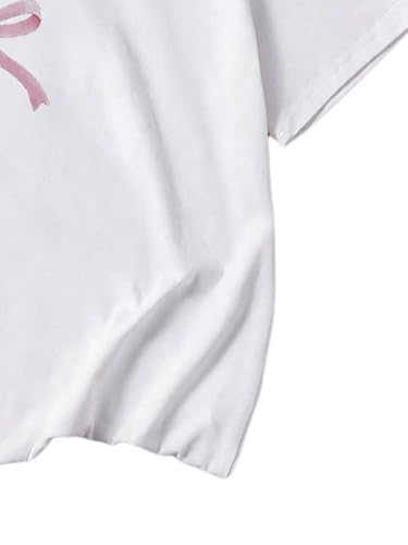 Image of RoseSeek Girl's Bow Graphic Tees Crew Neck Short Sleeve Summer T Shirts Preppy Cute Clothes for Girls