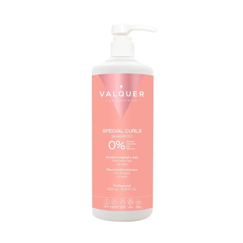 Valquer Champú Especial Rizos Fórmula Zero. Especial Cabello Rizado Método Curly para Rizos Definidos. Hidrata, Suaviza y Combate el Pelo Seco y Encrespado con Keratina Vegetal y Maíz. Vegano. 1L.