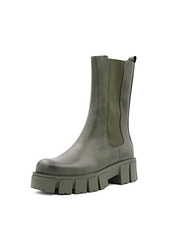 QUEEN HELENA Stivali Chelsea con Plateau Stivaletti Platform Casual Donna X27-182 (Verde, Numeric_37)