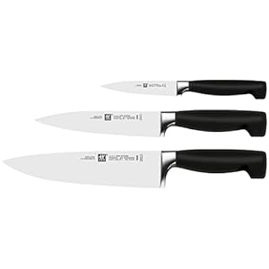 HENCKELS Four Stars Knife Set, 3 Piece 10cm, 16cm, 20cm, Black/Stainless Steel