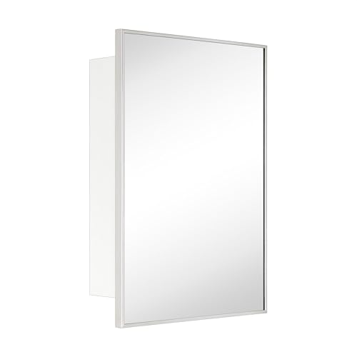 Image of TEHOME 16.5'' x 24'' Polished Nickel Recessed and Surface Mount Bathroom Medicine Cabinet with Mirror Square Cornered Metal Framed Rounded Rectangle Medicine Cabinet Mirror