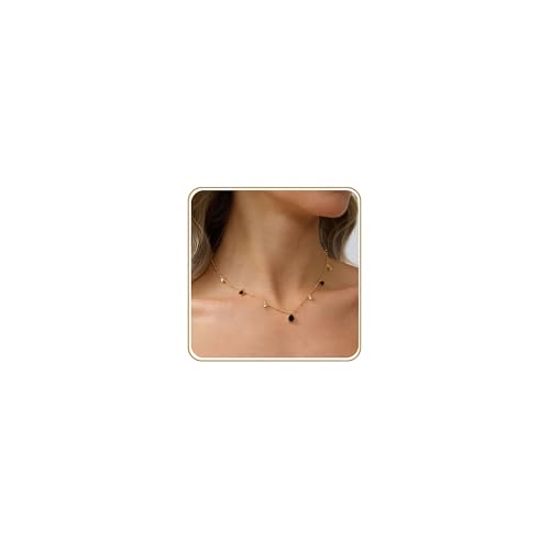 RLMOON Gold Necklaces for Women 14K Gold Plated CZ Diamond Choker Necklace Red Emerald Green Blue Black Teardrop Necklace for Wedding Bridesmaid Prom Trendy Gold Jewelry Gift (Black teardrop)