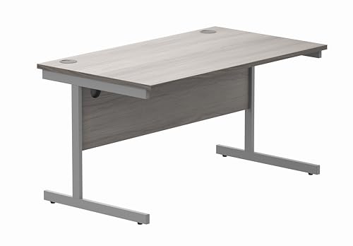 Office Hippo Essentials Rectangular Writing Computer Work Place, Home Office Desk with Cable Port Management, MFC, Alaskan Grey Oak, 140x80cm