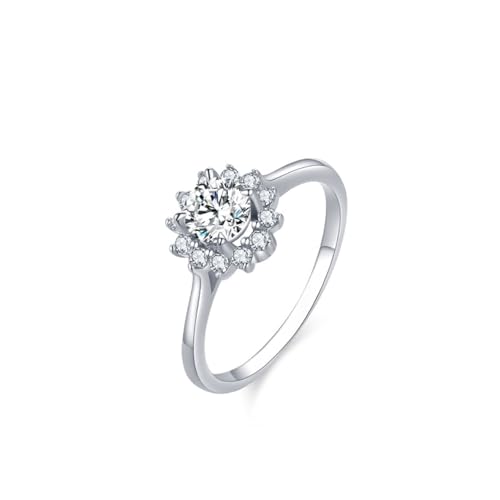 Anillo vintage de compromiso con flor de plata con diamante de laboratorio de 14 quilates, oro blanco de 14 quilates, talla 50 (15,9)