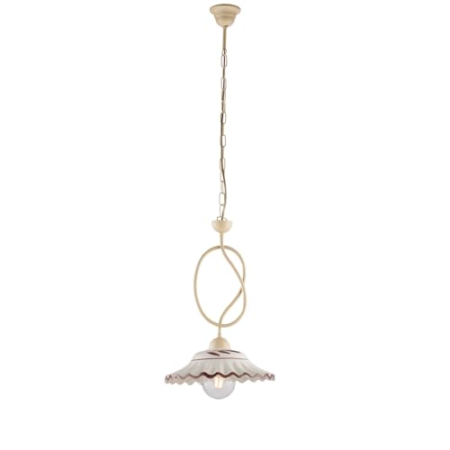 Lustre bistrot fer ivoire effet décapé et céramique d.30