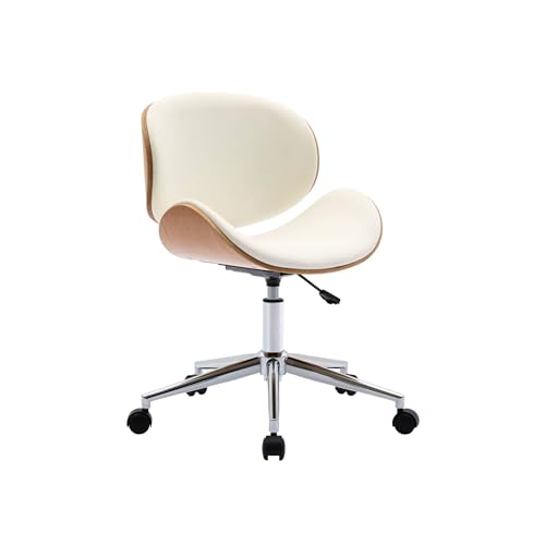 sweeek - Chaise de Bureau à roulettes Bois courbé avec placage Effet chêne et Assise Blanche