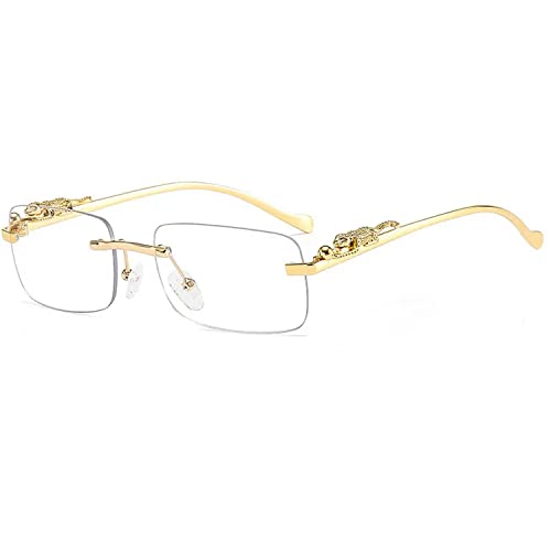 Image of Dervin Leopard Decorated Arms Rimless Rectangle Sunglasses for Men and Women