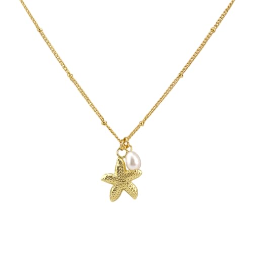 Mikovivi Colar de ouro estrelas do mar para mulher, delicado concha colar com pendente estrela do mar jóias boémias do oceano presente para o verão praia férias