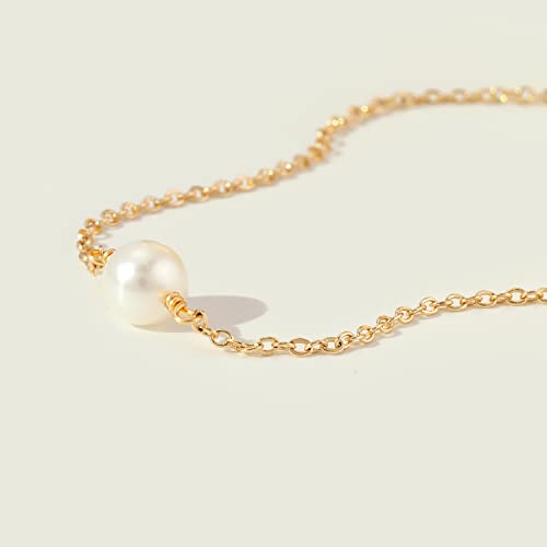Mevecco Bracelet For Women Gold Single Pearl Bead Wire Wrapped 14K Gold Plated Dainty Chain Handmade Simple Jewelry Cute For Girls #TOP5