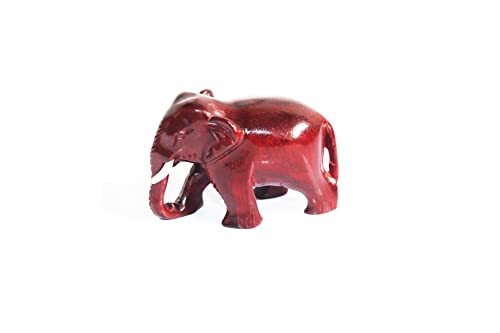 Image of Original Red Sandalwood Elephant Pair Idols Statue Lal Chandan Wooden Down Trunk Murti Figurine for Home Decor - 1 Inches