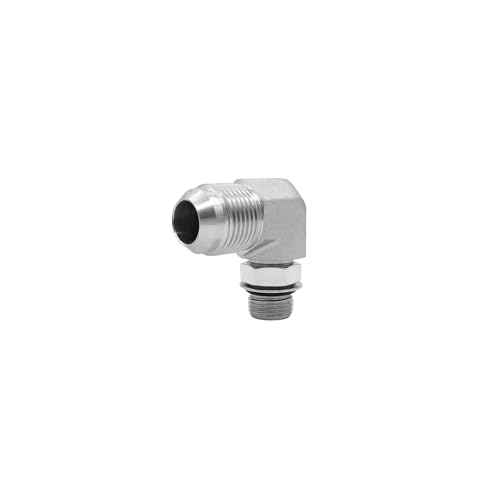 Image of 6801-12-08-NWO Hydraulic Hose Adapter Fitting 3 /4 inch Male JIC 37 Flare(1-1 /16 inch-12UNF)x1 /2 inchMale Adjustable Nut O-Ring Boss(3 /4 inch-16UNF) 90Elbow SAE Pipe Joints Connector Carbon Steel