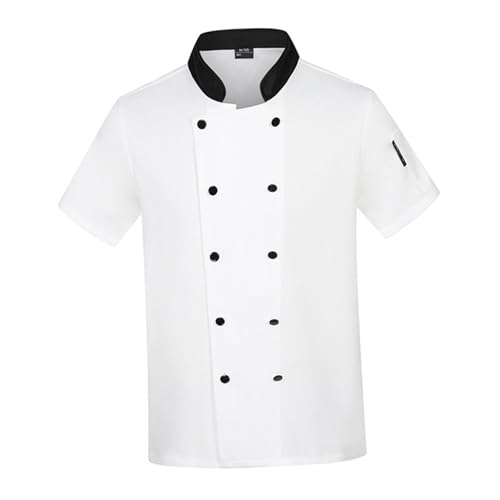 Vaveren Unisex Chef Uniform Short Sleeve Kitchen Work Clothes for Pub Kitchen Restaurant, White L