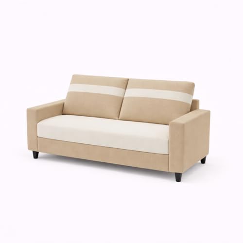 Image of Heaven Dual Tone Plush Velvet 3 Seater + 2 Seater Sofa Set with 2 Ottoman | Silken Velvet Suede Upholstery | Designer Sofa for Living Room & Office Spaces (Beige & Cream)