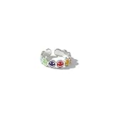 Sterling Silver Smiley Face Ring, Multicoloured Enamel Design, Adjustable Band