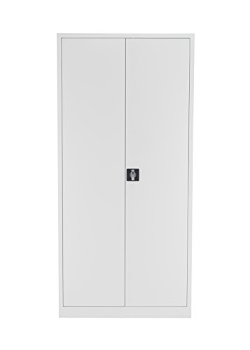 Office Hippo Steel Storage Cabinet, Lockable Cabinet, Double Door Metal Storage Cabinet With 4 Height Adjustable Shelves, Metal Cabinet With 50kg Load Capacity Per Shelf - White