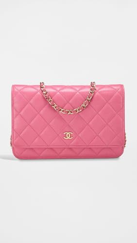Chanel Women's Pre-Loved Pink Lambskin Classic Quilted Wallet On Chain, Red, One size2