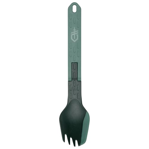 Gerber ComplEAT Ultralight Folding Fork Camping Essentials Camping/Hiking Portable Utensil Silicone Scraper and Kickstand Textured Grip Lanyard Hole for Easy Access 4.3 Closed Baltic Haze
