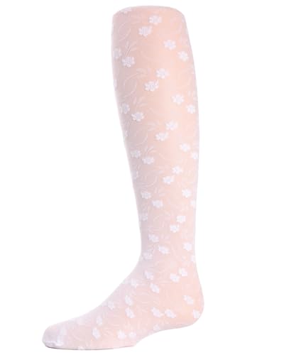 MeMoi Sweet Blossoms Sheer Floral Infants Tights White 12-18