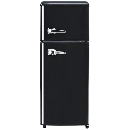 Frigorífico retro con congelador Frigorífico retro con capacidad útil de 92L, congelador de 28L, iluminación LED -27°C a +13°C 105x41x45cm,Black