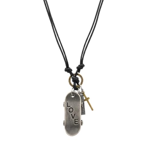 Image of THE MEN THING SILVER SKATE LOVE - 2-Inch Pure Stainless Steel Pendant with Adjustable Dark Brown Leather Rope for Men & Boys