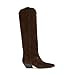 XBKXMK Suede Cowboy Boots for Women Pointed Toe Cowgirl Knee High Boots Chunky Low Heels Tall Long Boot Dressy Pull on Wide Calf Fashion Casual Chocolate