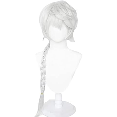 PWEINCY geflochtenes Haar für Nikolai Gogol Cosplay Perücke Frauen Halloween Kostüm Karneval Party Perücken Silber Weiß Cover