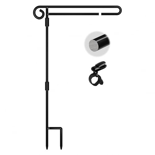 Image of HOOSUN Garden Flag Stand Holder,Yard Flag Holder For Small Flags 12 x 18,Yard Sign Garden Flags Stake For Outside,Small Metal Garden Flag Pole For Yard With Tiger Clip