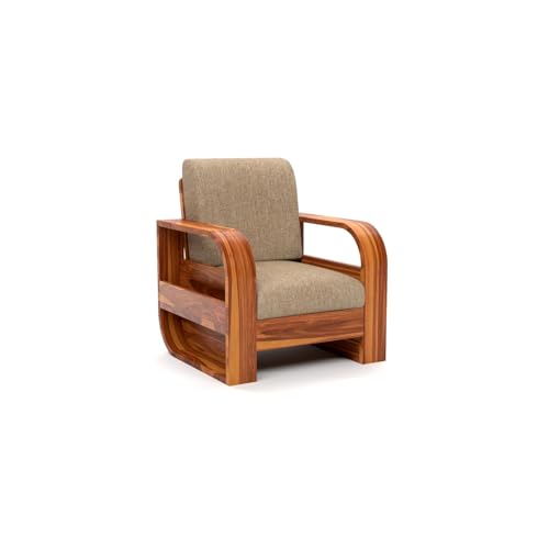Image of Sheesham Wood Single Seater Sofa | Premium Wooden Single Chair for Living Room, Bedroom & Office | Stylish & Comfortable One Person Sofa (Cairo Honey, 1 Seater)
