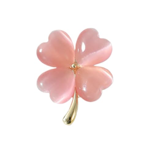 Image of Cats Eye Clover 4 Leaf Brooch Pin for Women Men Unisex Gold Plated Fashion Love Heart Shaped Flower Brooches Lapel Pins luck Decor Dress Accessories St Patrick's Day Birthday Holiday Jewelry Gift Souvenir