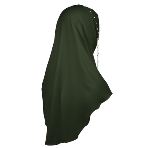 SIQITECHNO Women Plain Muslim Hijab Rhinestone Flower One piece Hijab with Chain Muslim Instant Turban Easy to Put on3