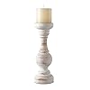 MAONAME Rustic Pillar Candle Holder, 11 Inch Antique Wood Candlestick Holders, Wooden Candle Holders for Pillar Candle, Farmhouse Decorative Candelabras for Table Centerpiece & Home Decor, Washedwhite