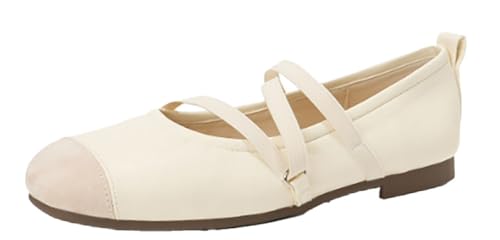 Mary Jane Flats for Women Dressy Square Toe Triple Strap Ballet Flats Causal Soft Sole Loafers Comfortable Slip On Work Shoes