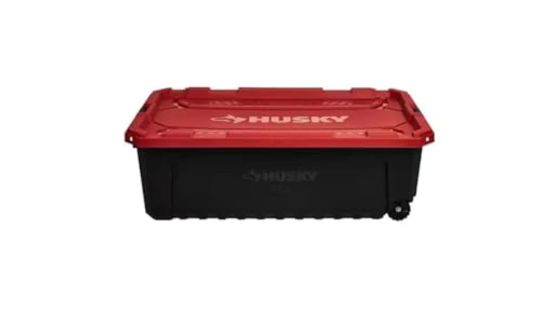 Pro Grip Storage Tote with Wheels, 57 Gallon, Black with Red Lid