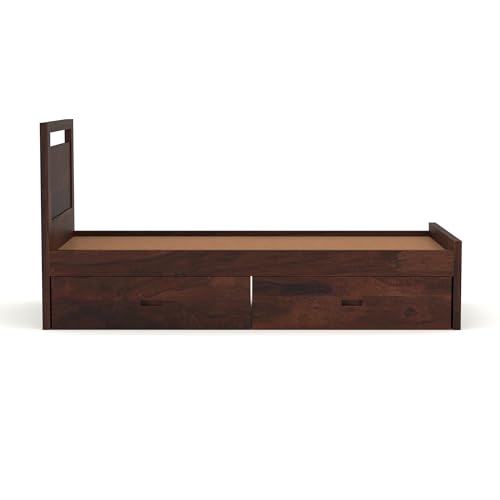 Image of Solid Sheesham Wood Bed 6X3 Single Bed with Drawer Storage for Bedroom - Single Cot Wooden BedSingle Size for Living Room Guest Room - 12 Months Warranty (Henry Walnut, 6X3 Drawer)