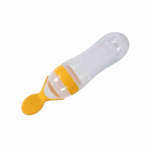 Biberon Cuchara para Leche Biberon Cuchara Silicona lactancia y alimentación Silicona Apretar Cuchara de Dispensación de Comida Para Bebés Botella Bebé de Silicona Alimentador 90ml(Amarillo)