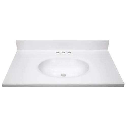 Image of Design House Vanity Top Sink, Cultured Marble, 3 Predrilled Centerset, 4 in Backsplash, Stain-Resistant, Easy-To-Clean, Solid White, 31 in W x 19 in D x 10.6 in H, 586198