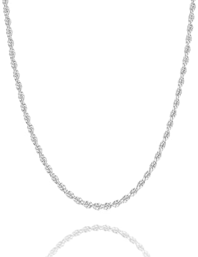 925 Sterling Silver Rope Chain Lobster Clasp 2/2.5/3/4/5mm Gold/Silver Chain for Men Women Silver Necklace Chain 16/18/20/22/24/26/30 Inches