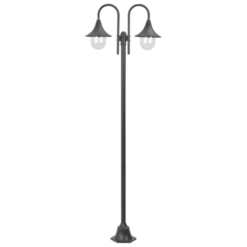 Questo lampione da giardino con 2 lampade è adatto a tutti coloro che desiderano illuminare il proprio giardino con un'illuminazione funzionale, sicura e di atmosfera e per i quali la qualità e la durata sono fattori fondamentali.Questo lampione da esterni di alta qualità è realizzato in alluminio resistente con paralume in PVC e garantisce anni di utilizzo