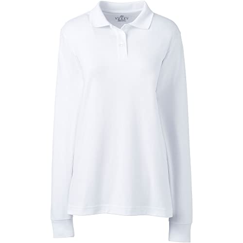 Lands' End Women's Long Sleeve Interlock Polo Shirt Medium White #TOP4