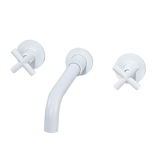HOFMSX Grifo Mezclador de Lavabo de Pared de latón con 3 Orificios y manijas de cruceta. Agua fría y Caliente. Elegante Acabado Blanco para Mejorar el Lavabo del baño.